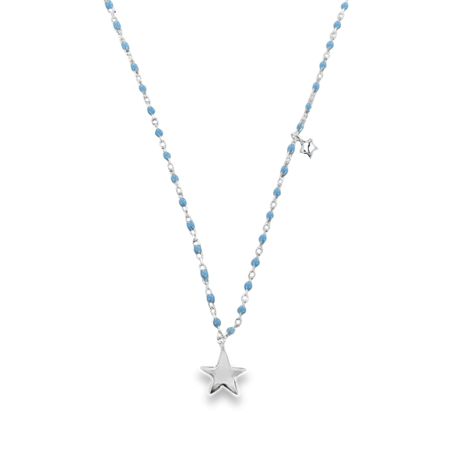 Sterling Silver and Baby Blue Star Enamel Necklace - Reeves & Reeves