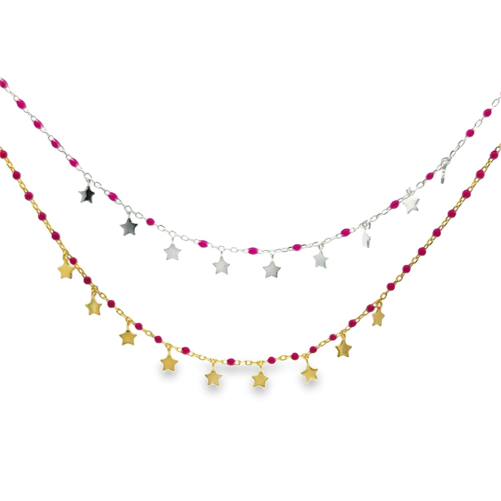 Sterling Silver and Enamel Pink Starry Necklace - Reeves & Reeves