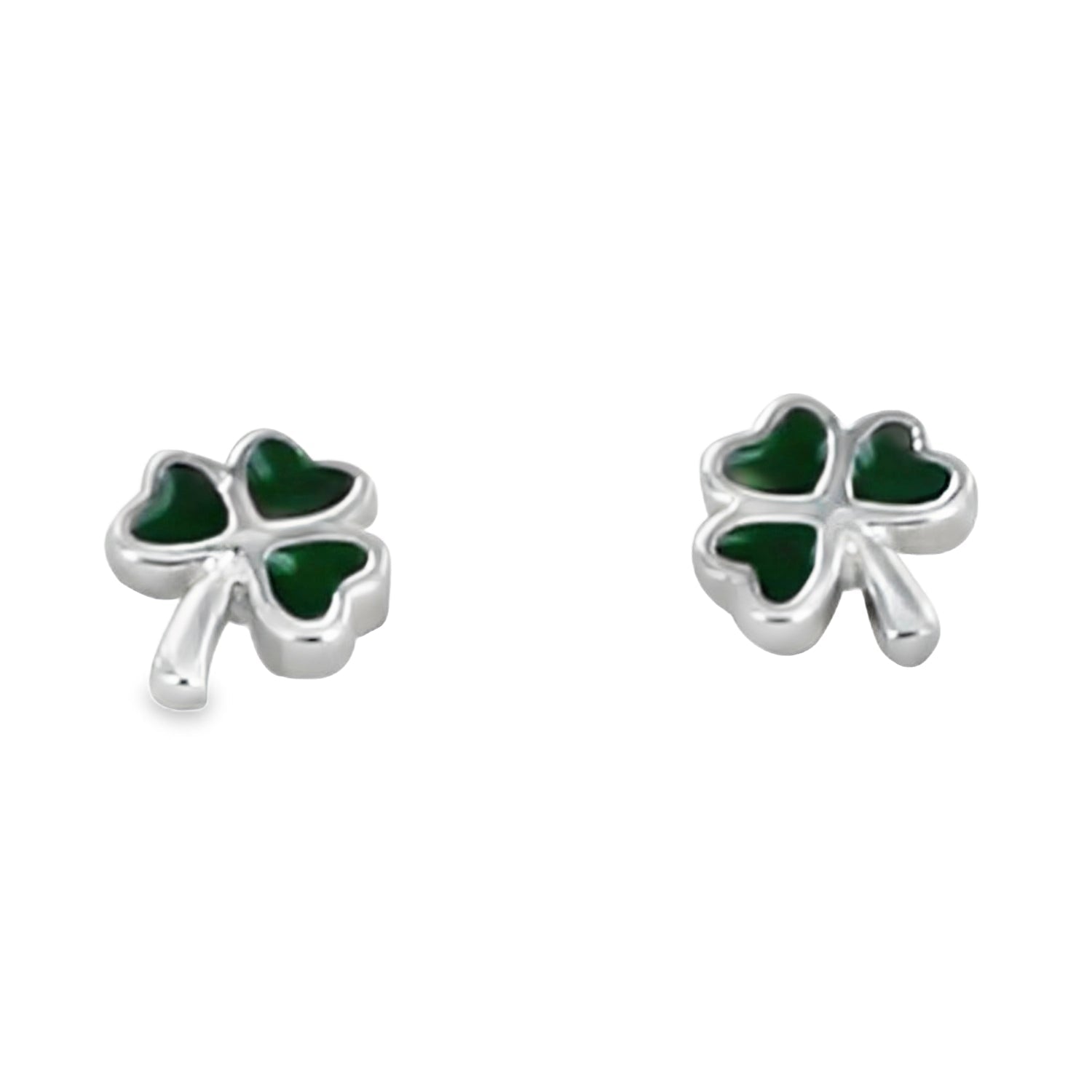 Sterling Silver and Enamel Shamrock Stud Earrings - Reeves & Reeves