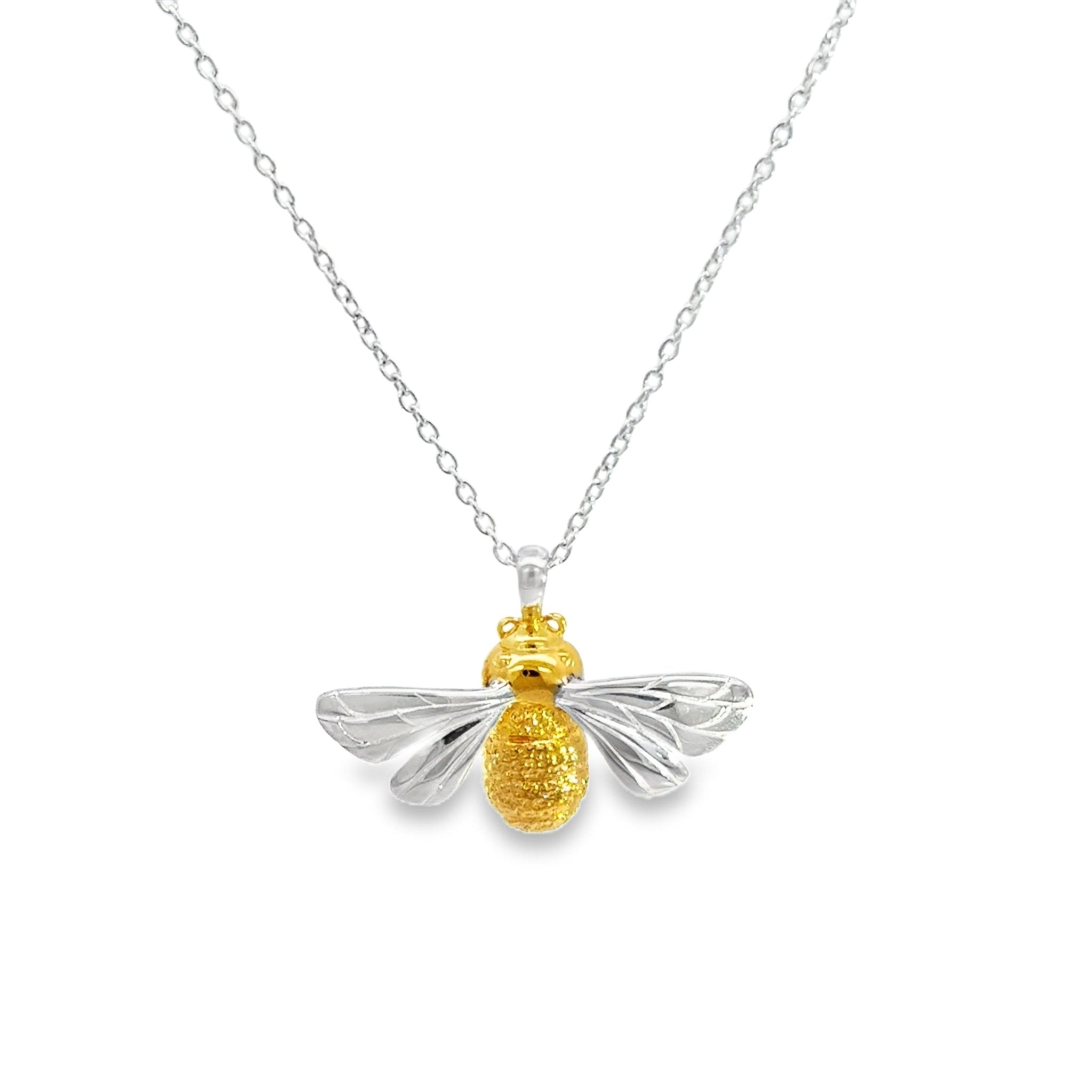 Sterling Silver and Gold plated Queen Bee Necklace on an adjustable chain. Nature inspired gift for her.