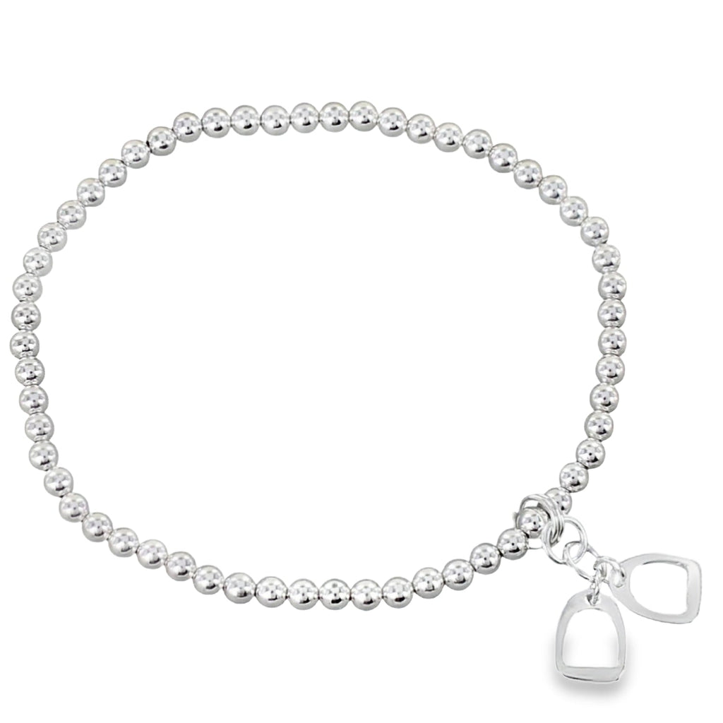 Sterling Silver Beaded Bracelet with Double Stirrup Charm - Reeves & Reeves