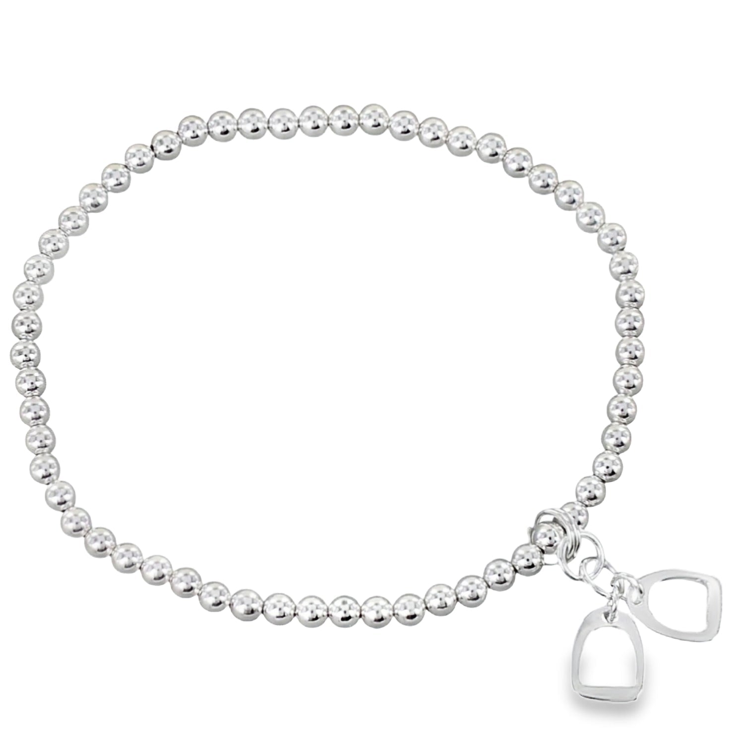 Sterling Silver Beaded Bracelet with Double Stirrup Charm - Reeves & Reeves