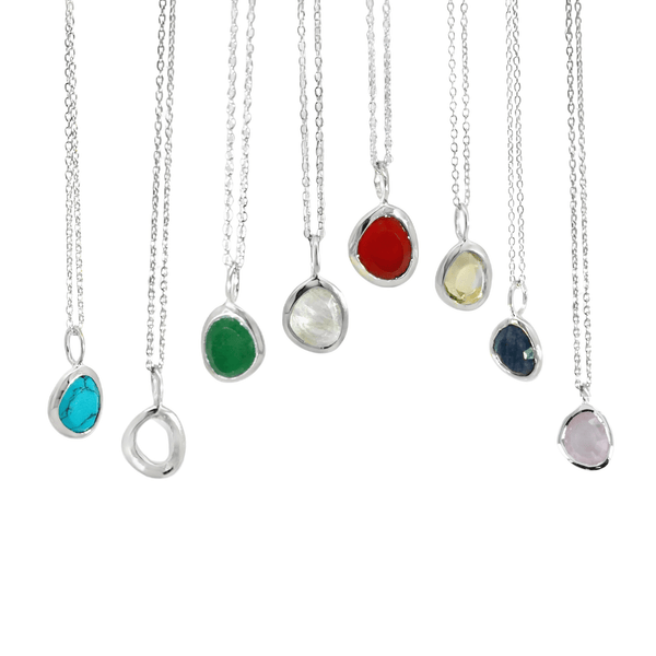 Sterling Silver Birthstone Necklace with Semi - Precious Stone - Reeves & Reeves