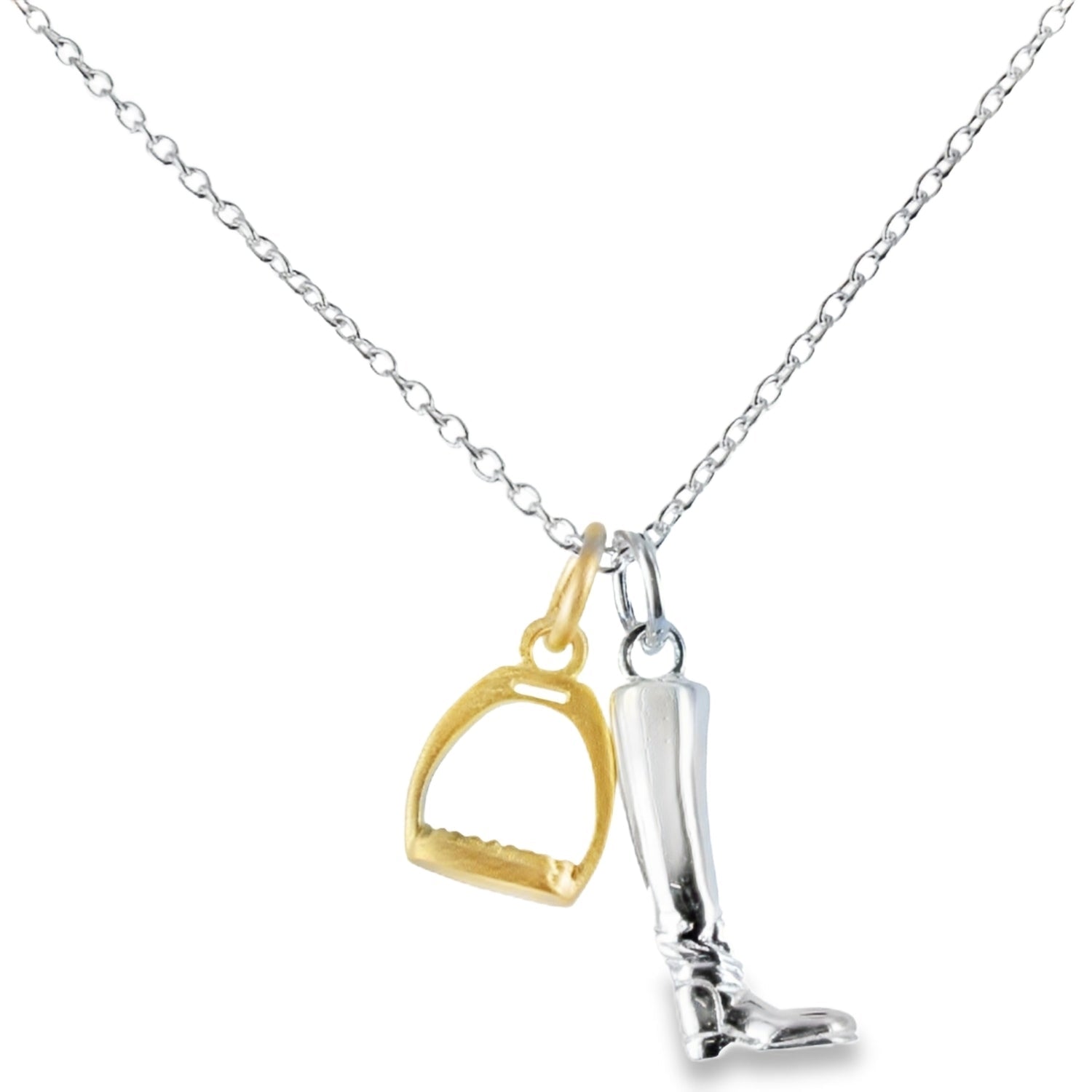Sterling Silver Boot and Gold Plated Stirrup Necklace - Reeves & Reeves