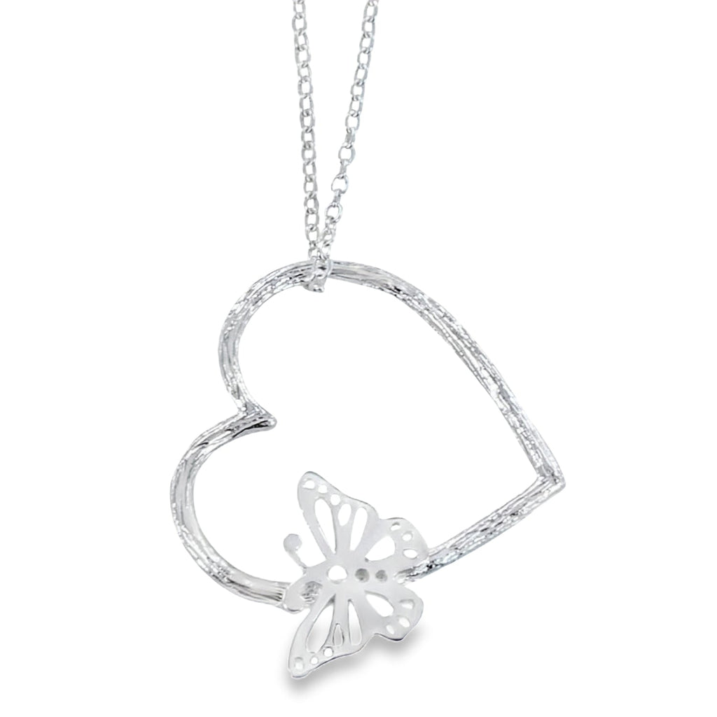 Sterling Silver Butterfly in Heart Necklace - Reeves & Reeves