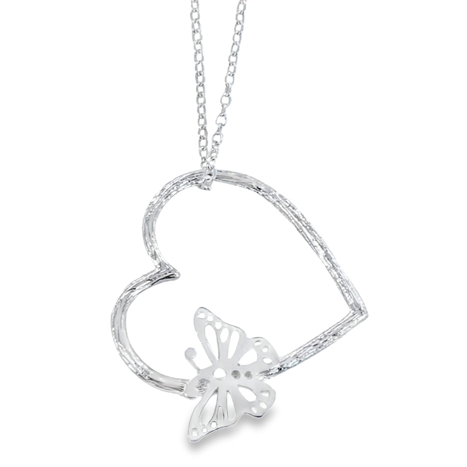 Sterling Silver Butterfly in Heart Necklace - Reeves & Reeves