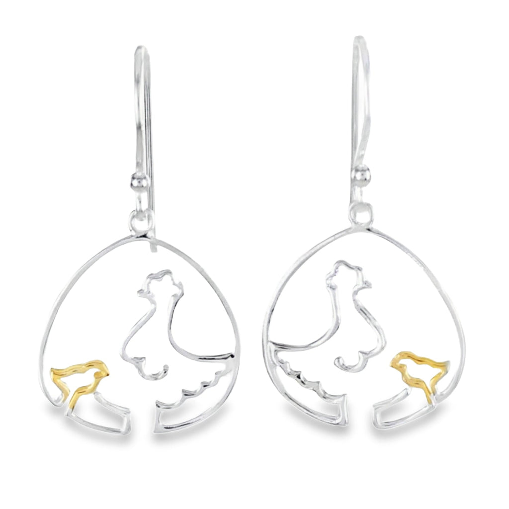 Sterling Silver Chicken and Chick Earrings - Reeves & Reeves