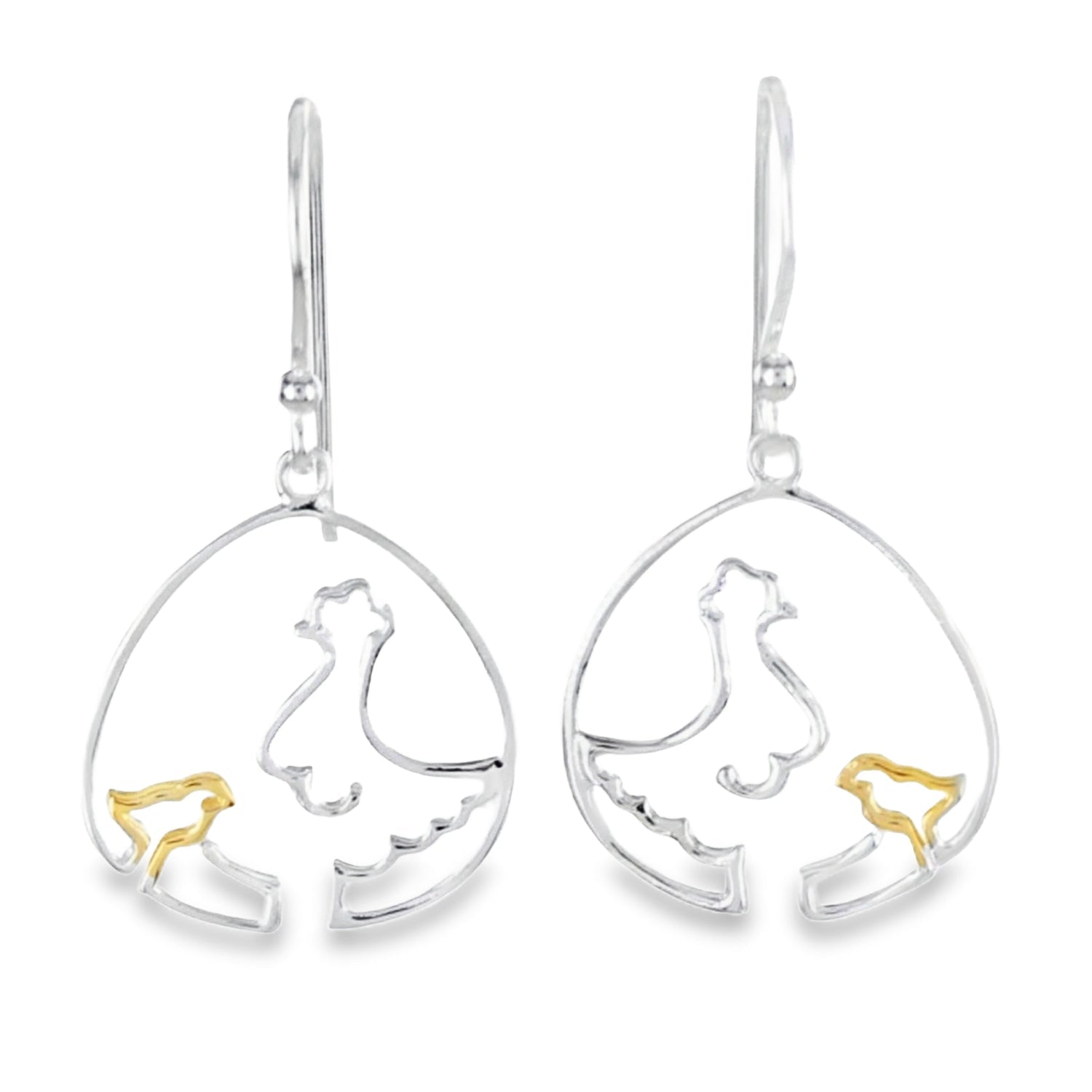 Sterling Silver Chicken and Chick Earrings - Reeves & Reeves