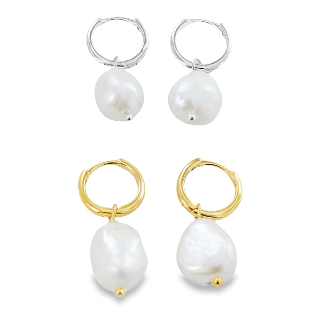 Sterling Silver Cleo Pearl Hoop Earrings - Reeves & Reeves