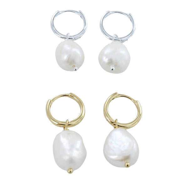 Sterling Silver Cleo Pearl Hoop Earrings - Reeves & Reeves