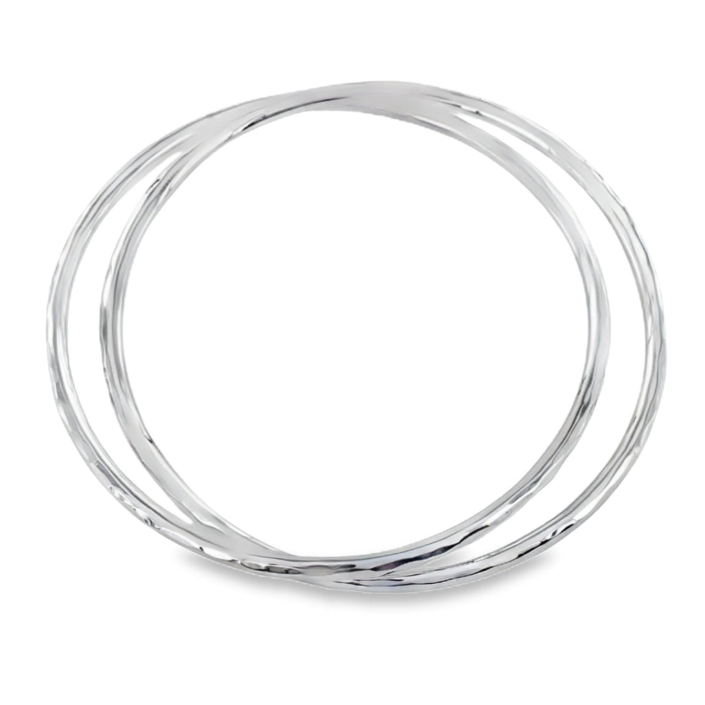Sterling Silver Double Hammered Bangle - Reeves & Reeves