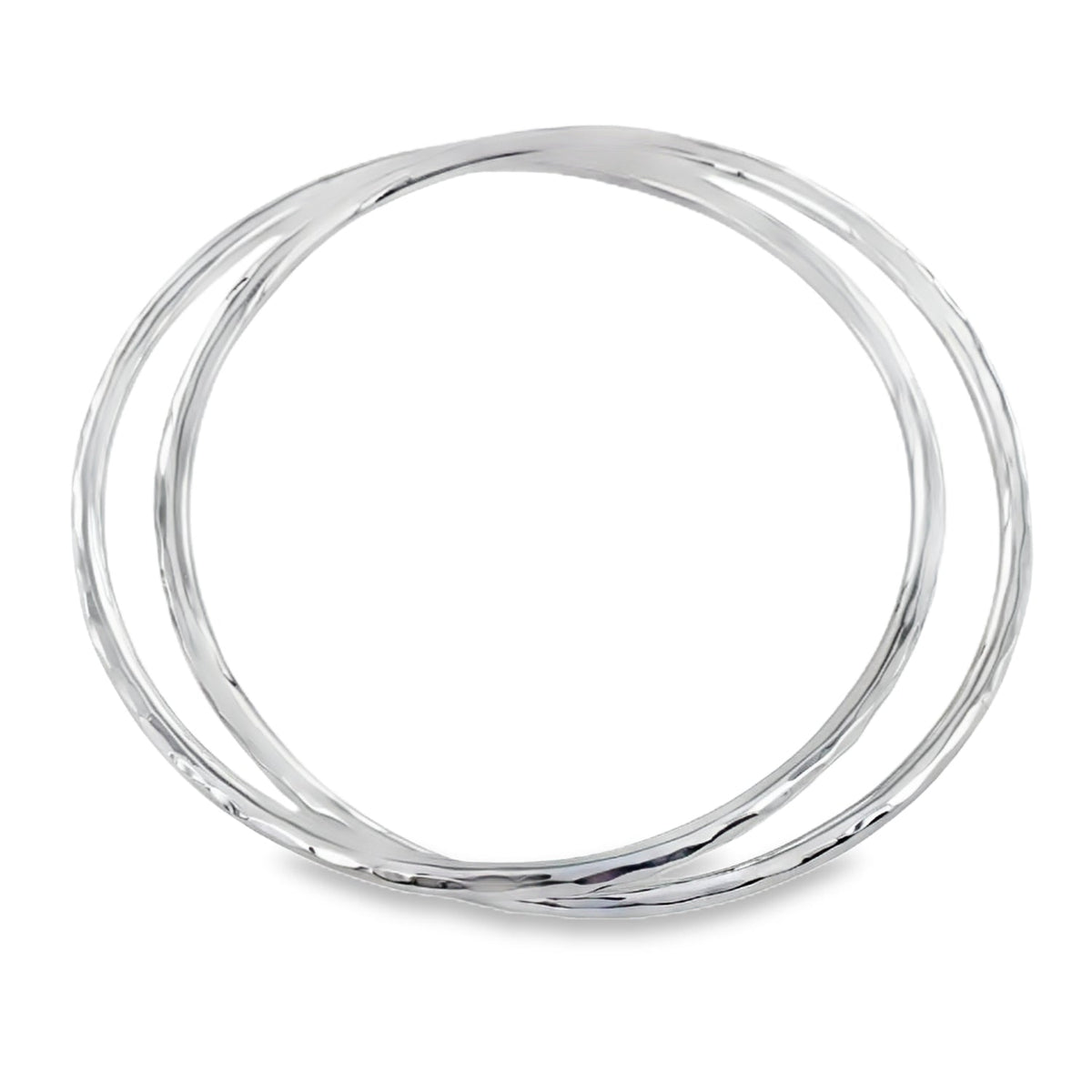 Sterling Silver Double Hammered Bangle - Reeves & Reeves