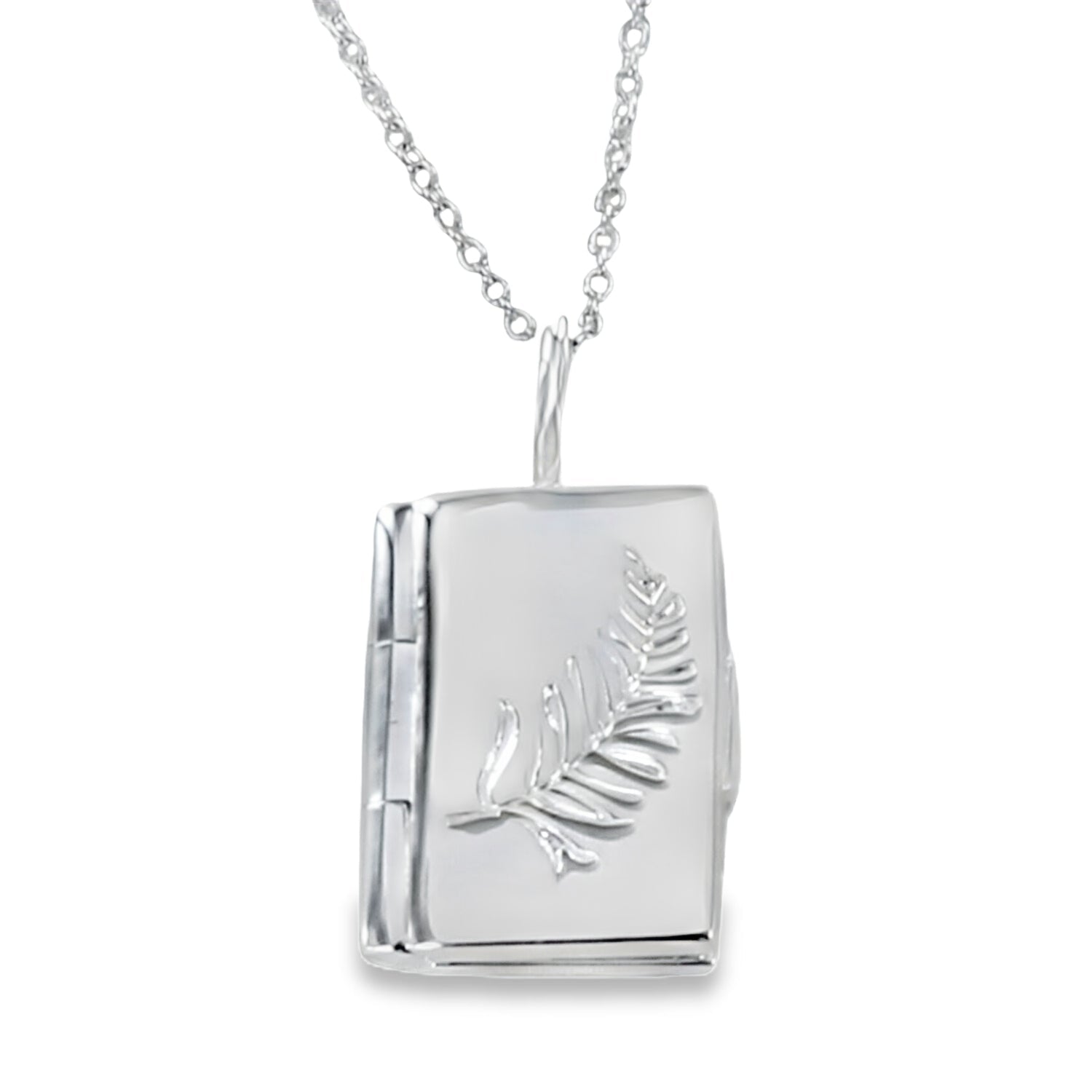 Sterling Silver Feather detail Book Locket - Reeves & Reeves