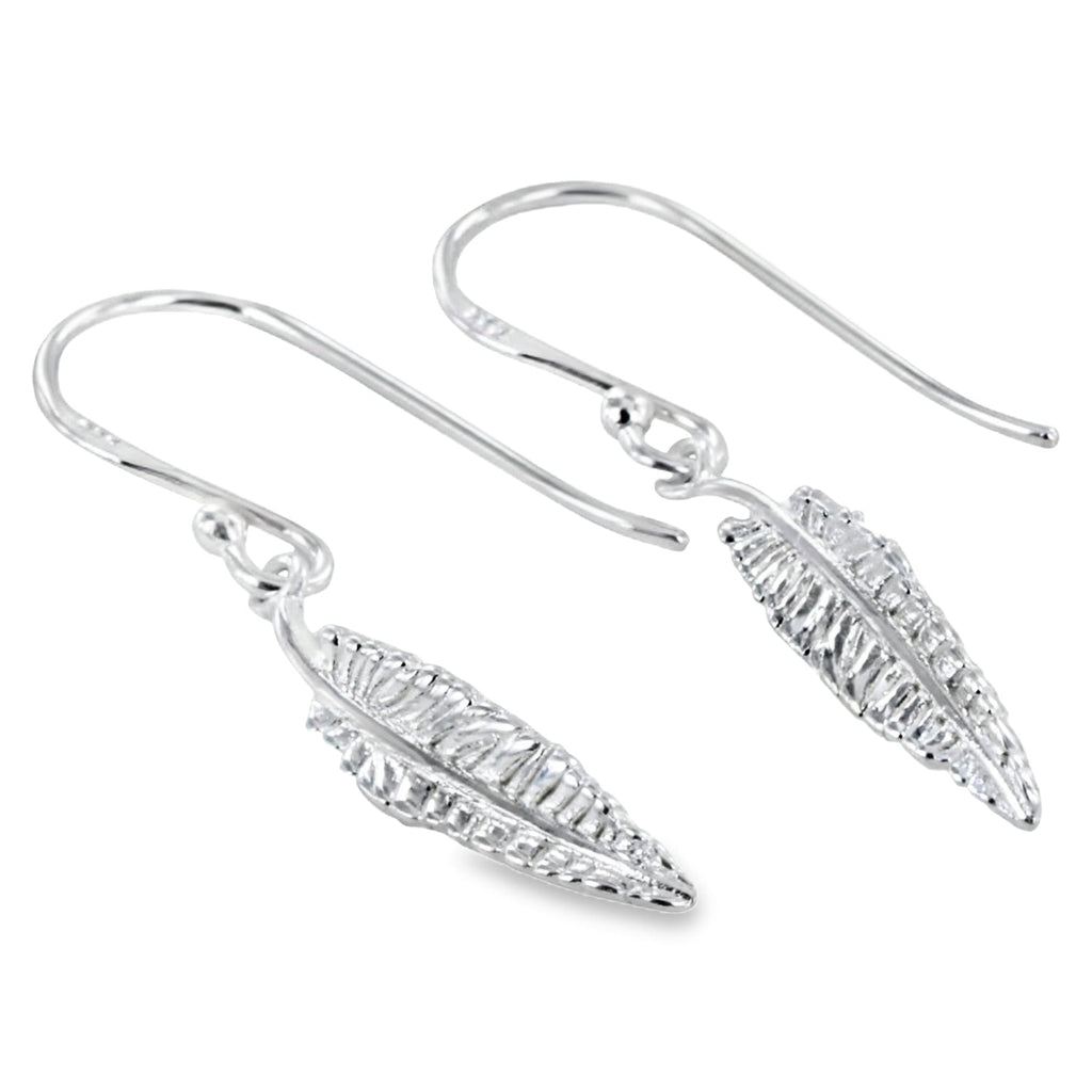 Sterling Silver Feather Drop Earrings - Reeves & Reeves