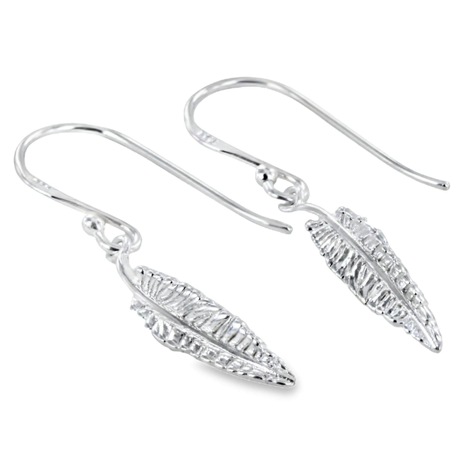 Sterling Silver Feather Drop Earrings - Reeves & Reeves