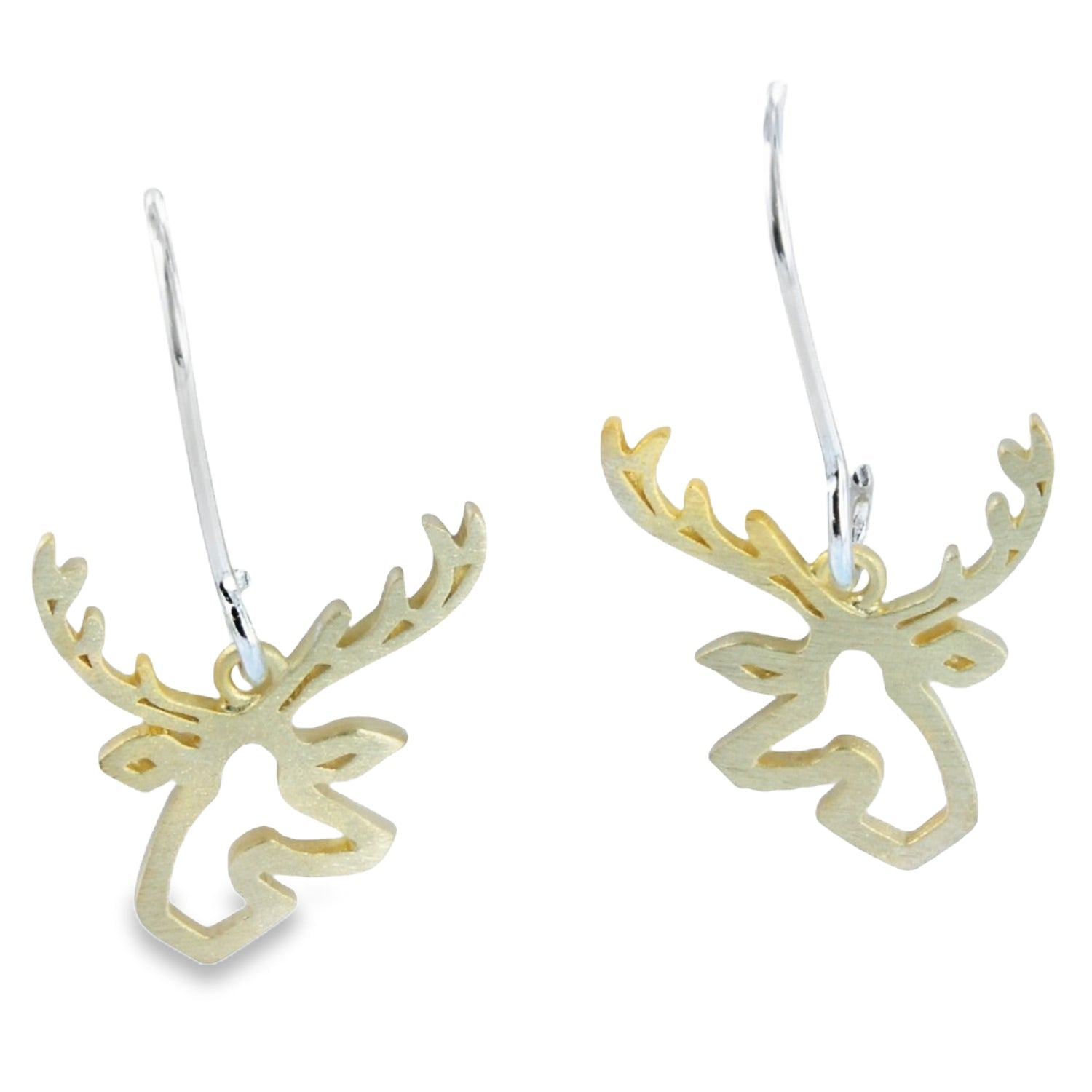 Sterling Silver Golden Stag Head Drop Earrings - Reeves & Reeves