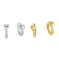 Two pairs of sleeper style hoop earrings, one sterling silver and one 18ct gold plated. Both hoops have a heart fixed to the hoop that sits in the front of the ear.