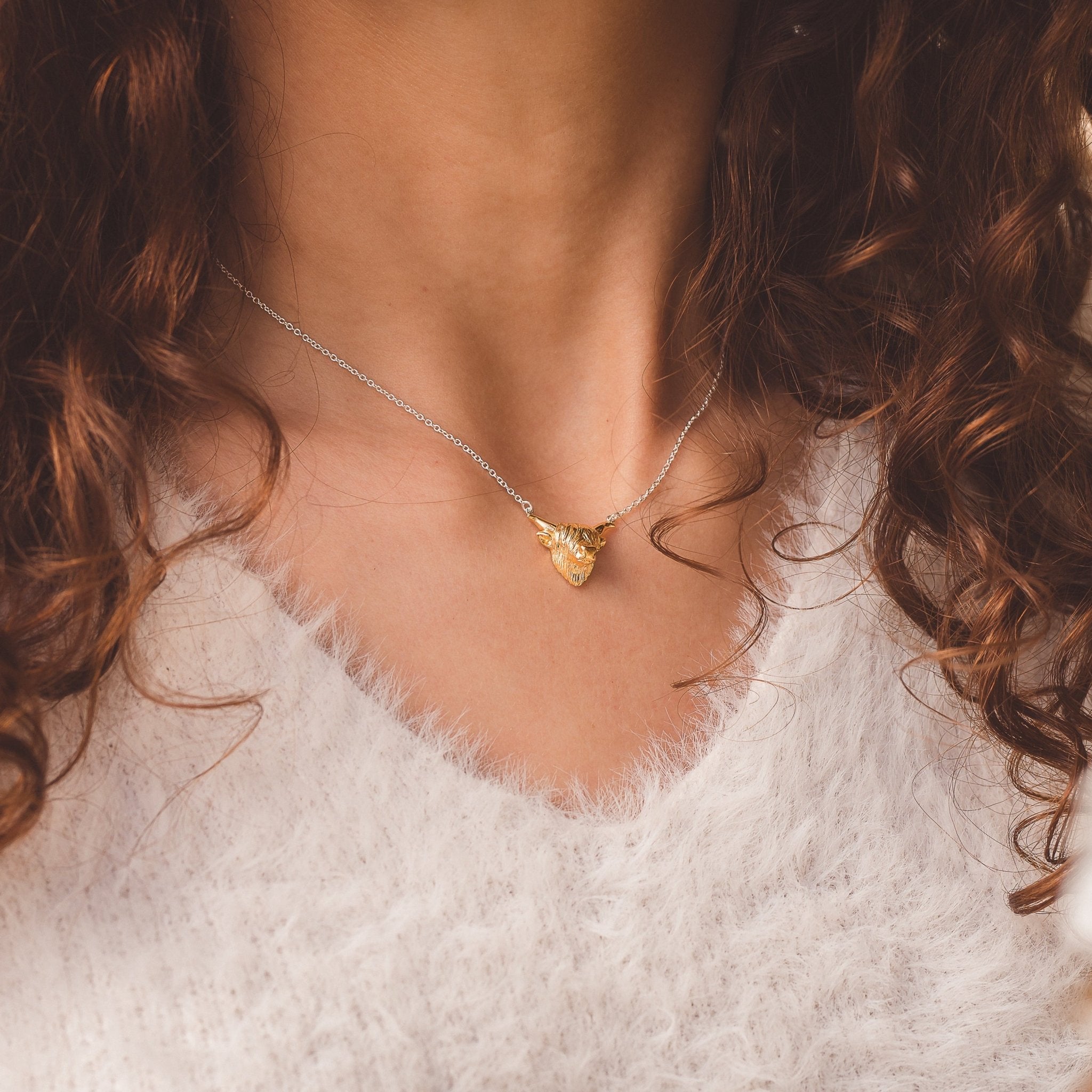 Sterling Silver Highland Cow Necklace - Reeves & Reeves