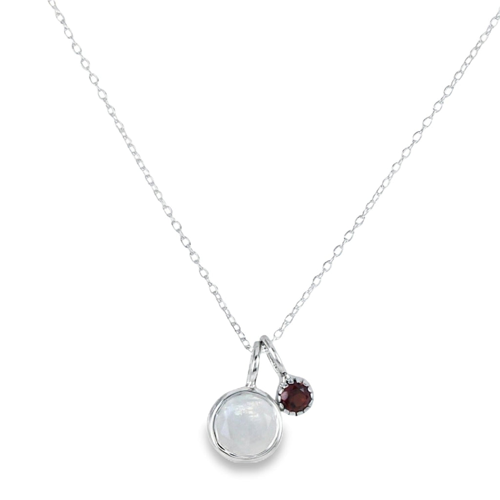 Sterling Silver Iris Moon and Garnet Necklace - Reeves & Reeves