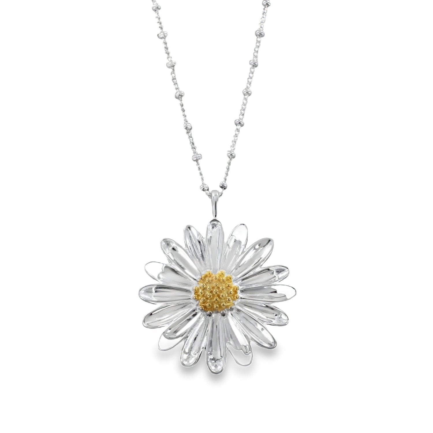 Sterling Silver Large Daisy Necklace - Reeves & Reeves