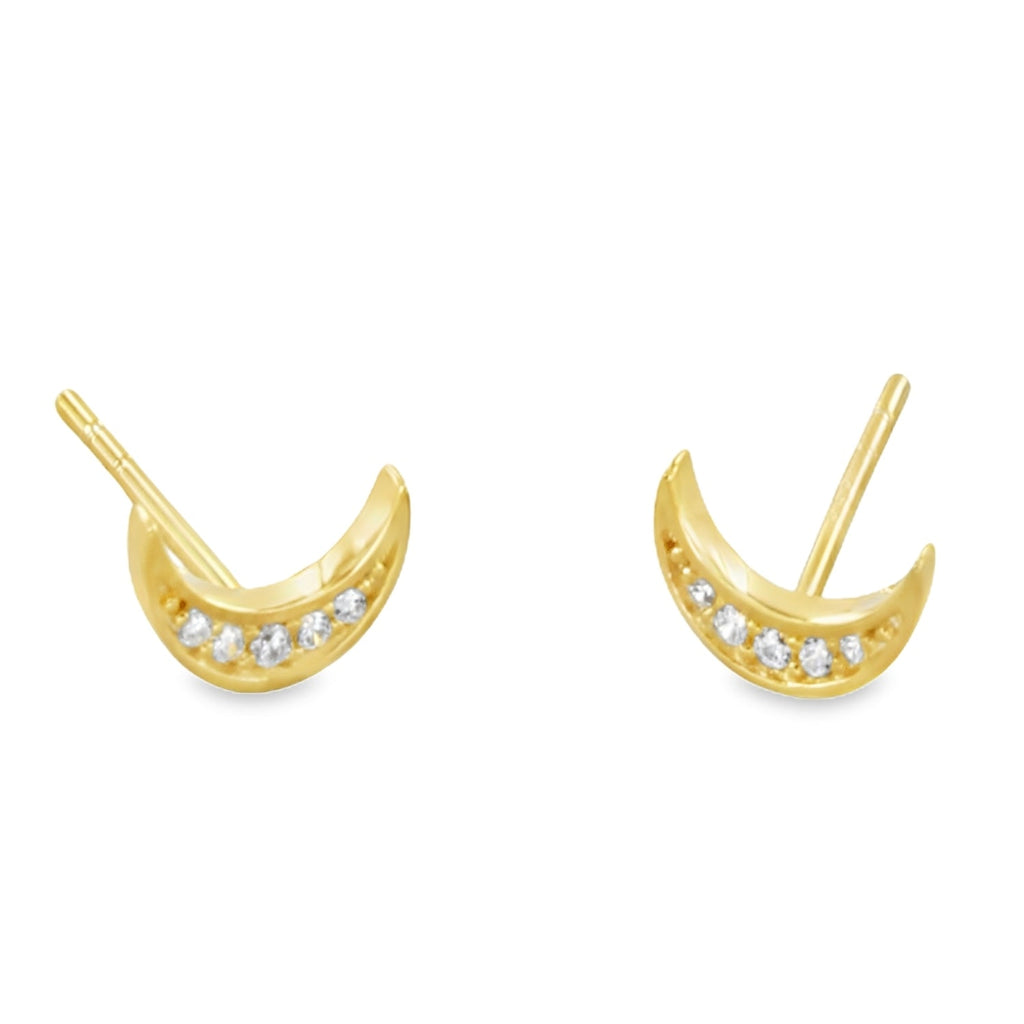 Sterling Silver Moon Pave Stud Earrings - Reeves & Reeves