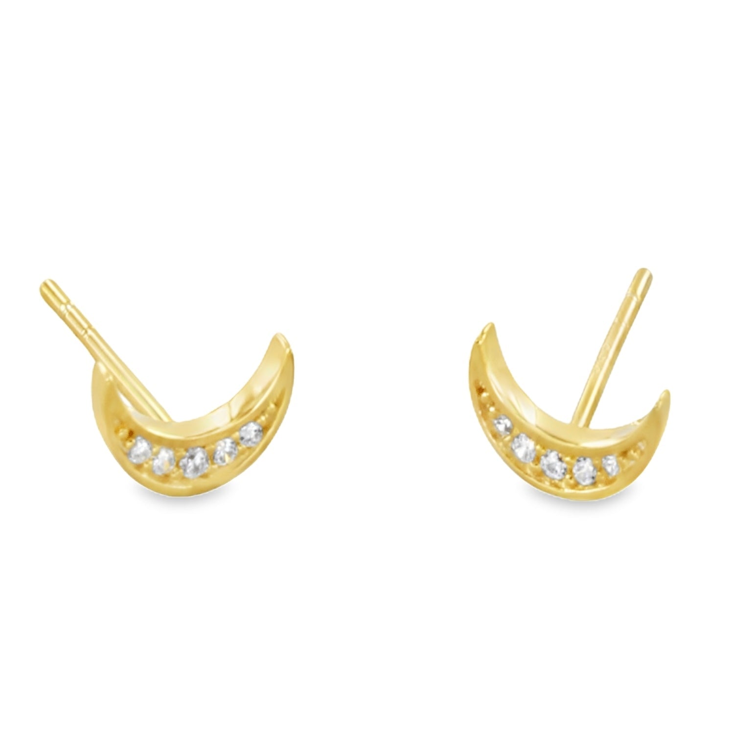 Sterling Silver Moon Pave Stud Earrings - Reeves & Reeves