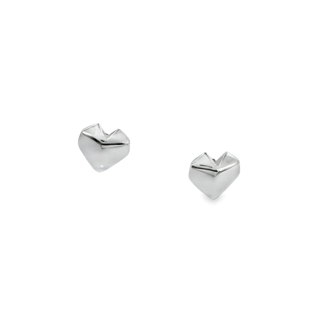 Sterling Silver Origami Heart Design Earrings - Reeves & Reeves