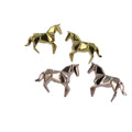 Two pairs of horse stud earrings, in an origami style. One in 18ct yellow gold and one in 18ct rose gold plate.