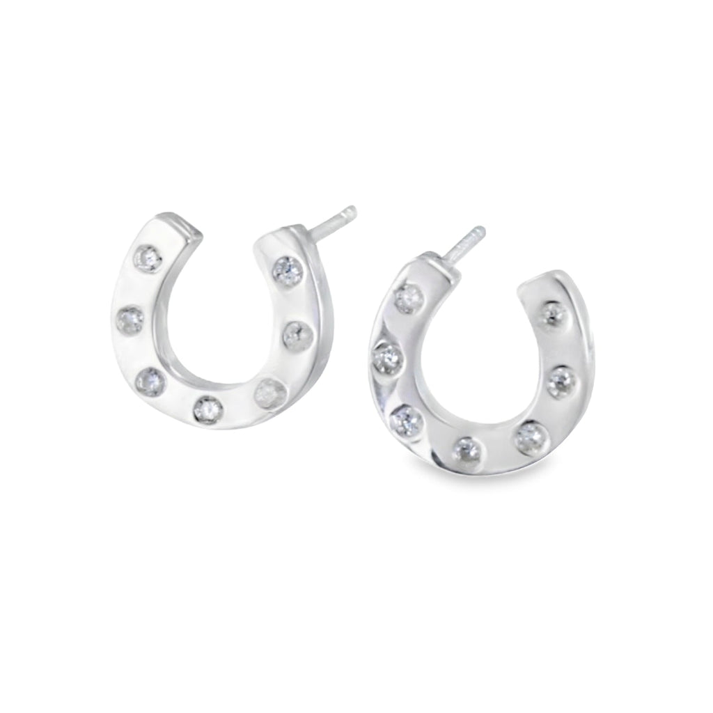 Sterling Silver Pavé Horseshoe Stud Earrings - Reeves & Reeves