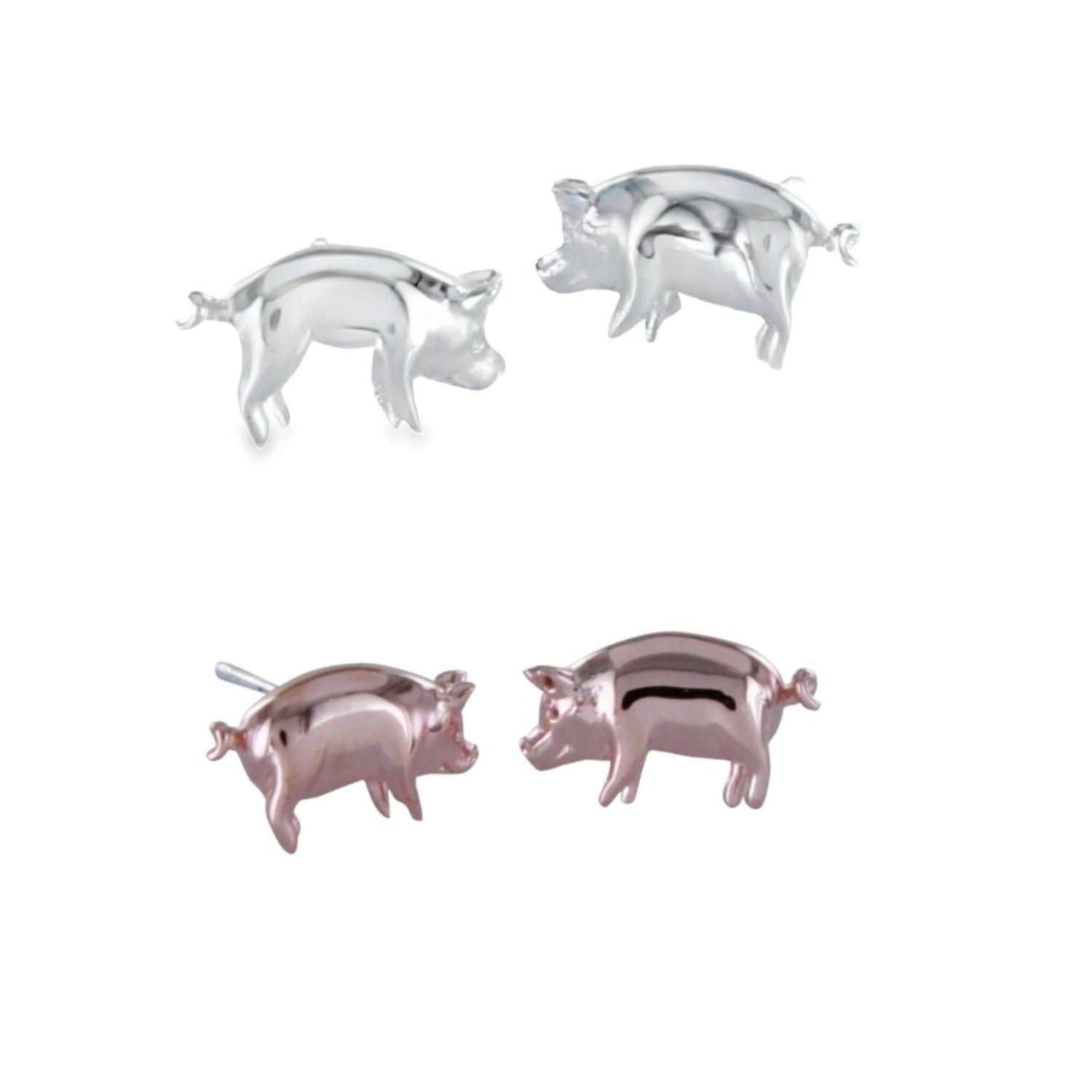 Sterling Silver Pig Stud Earrings - Reeves & Reeves