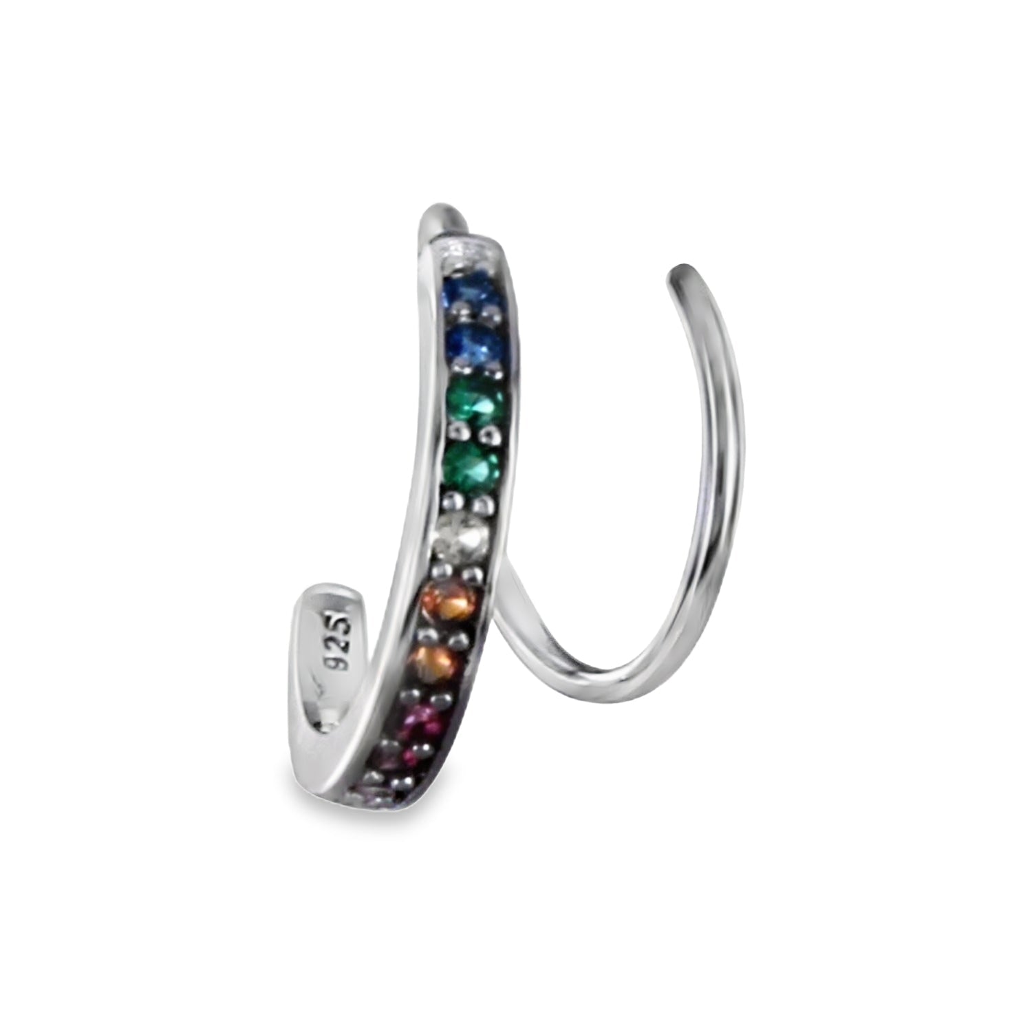 Sterling Silver Rainbow Pavé Curl Stud - Reeves & Reeves