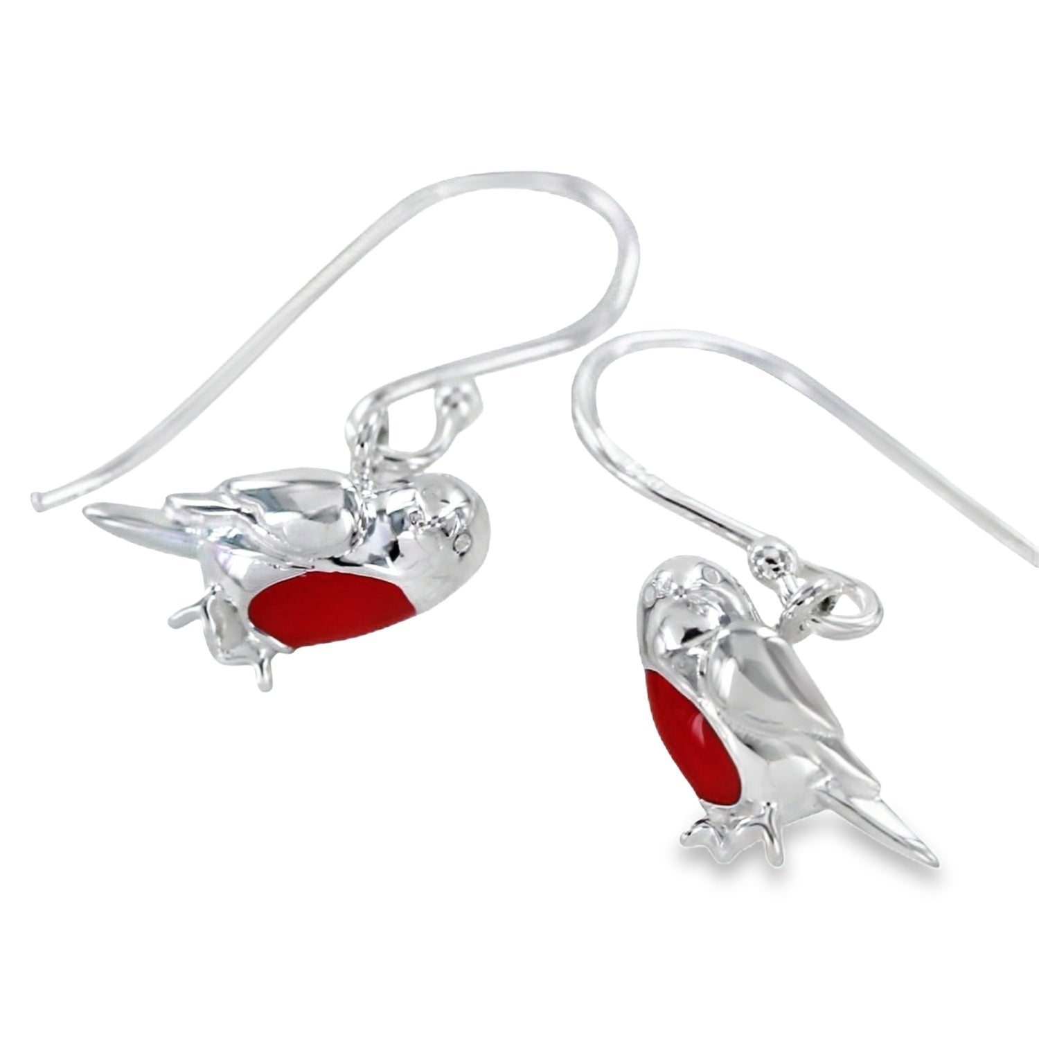 Sterling Silver Robin Drop Earrings with Enamel Detail - Reeves & Reeves