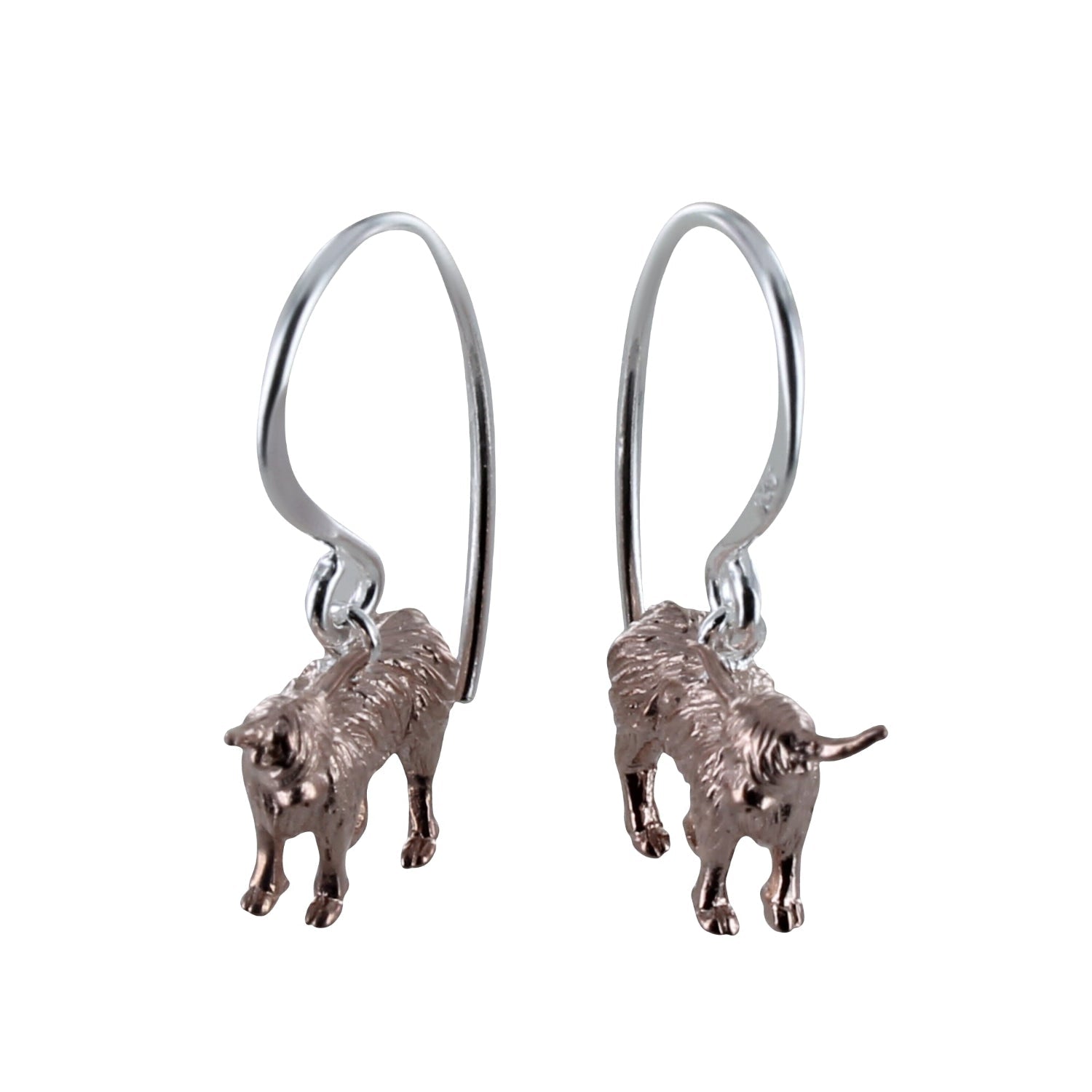 Sterling Silver Standing Highland Cow Drop Earrings - Reeves & Reeves