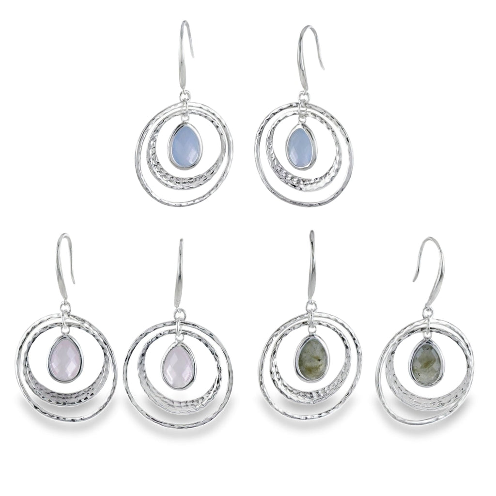 Sterling Silver Twin Ring Candy Stone Drop Earrings - Reeves & Reeves