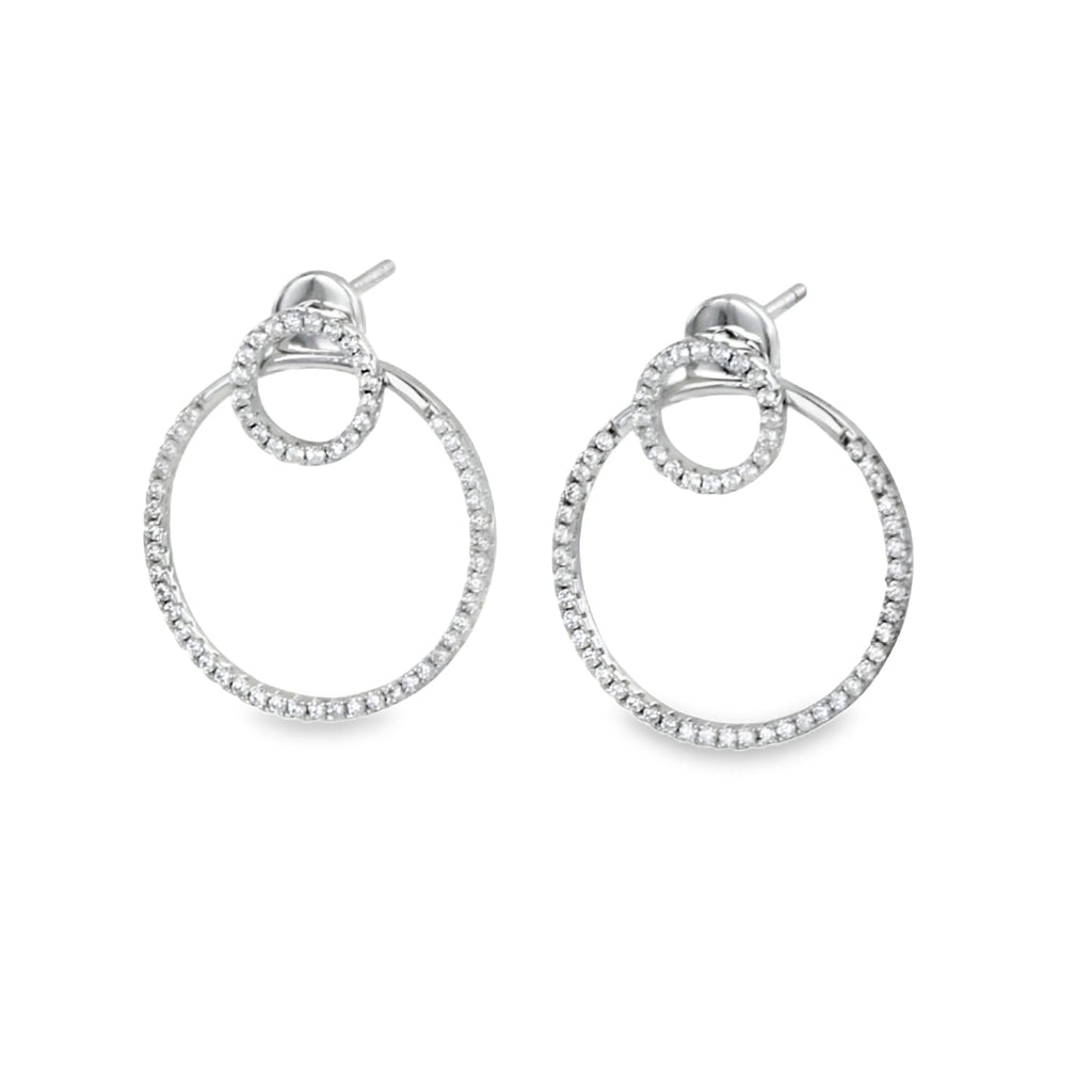 Sterling Silver Two Ring Pavé Earrings - Reeves & Reeves