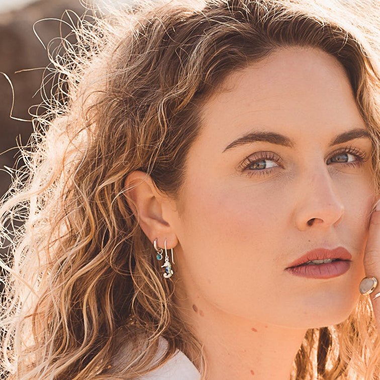 Stone Charm Hoop Earrings - Reeves & Reeves