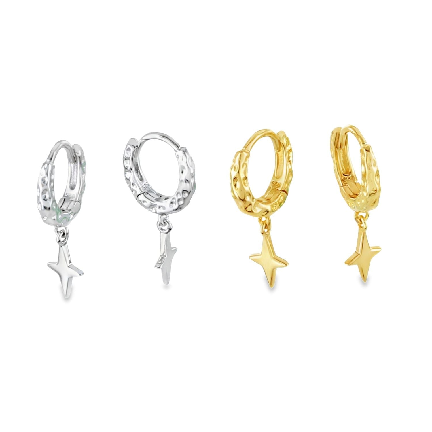 Textured Hoop and Star Sterling Silver Earrings - Reeves & Reeves