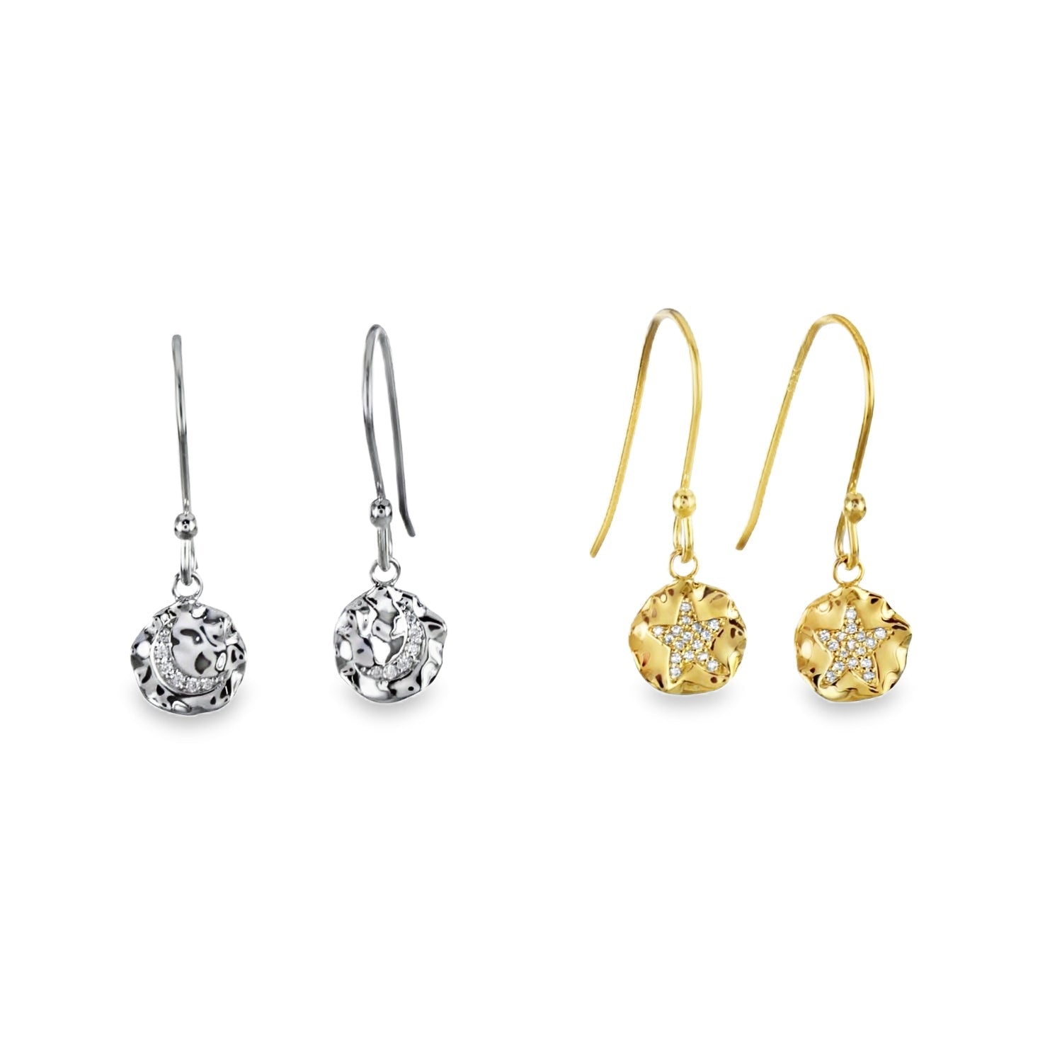 Textured Luna Drop Earrings in Sterling Silver - Reeves & Reeves