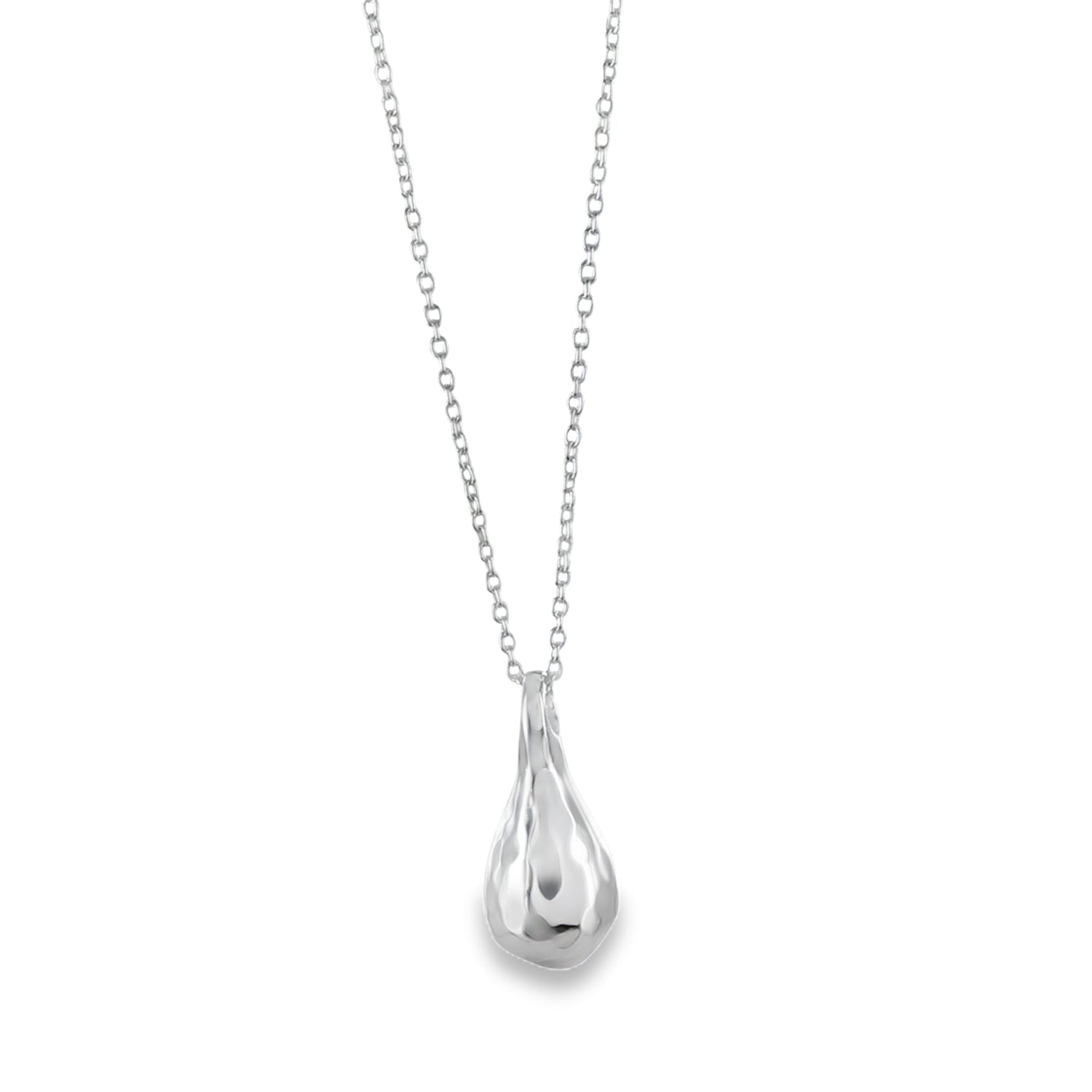 Textured Tear Drop Sterling Silver Necklace - Reeves & Reeves