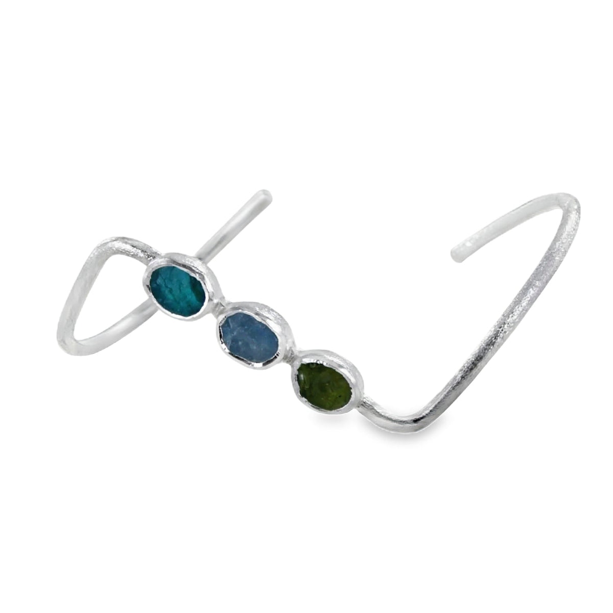 Trio Rough Stone Cuff Bracelet in Sterling Silver - Reeves & Reeves