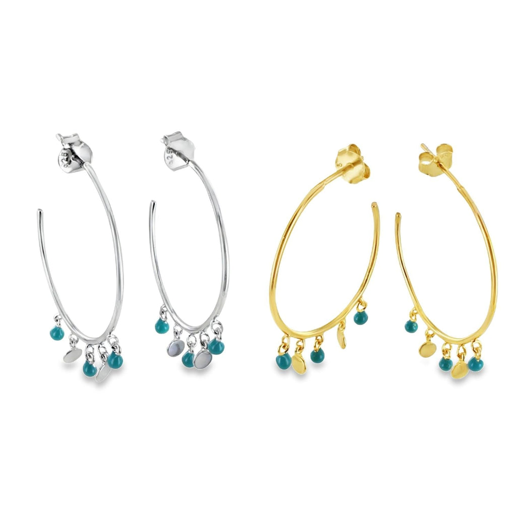 Turquoise Sterling Silver Dotty Hoop Earring - Reeves & Reeves