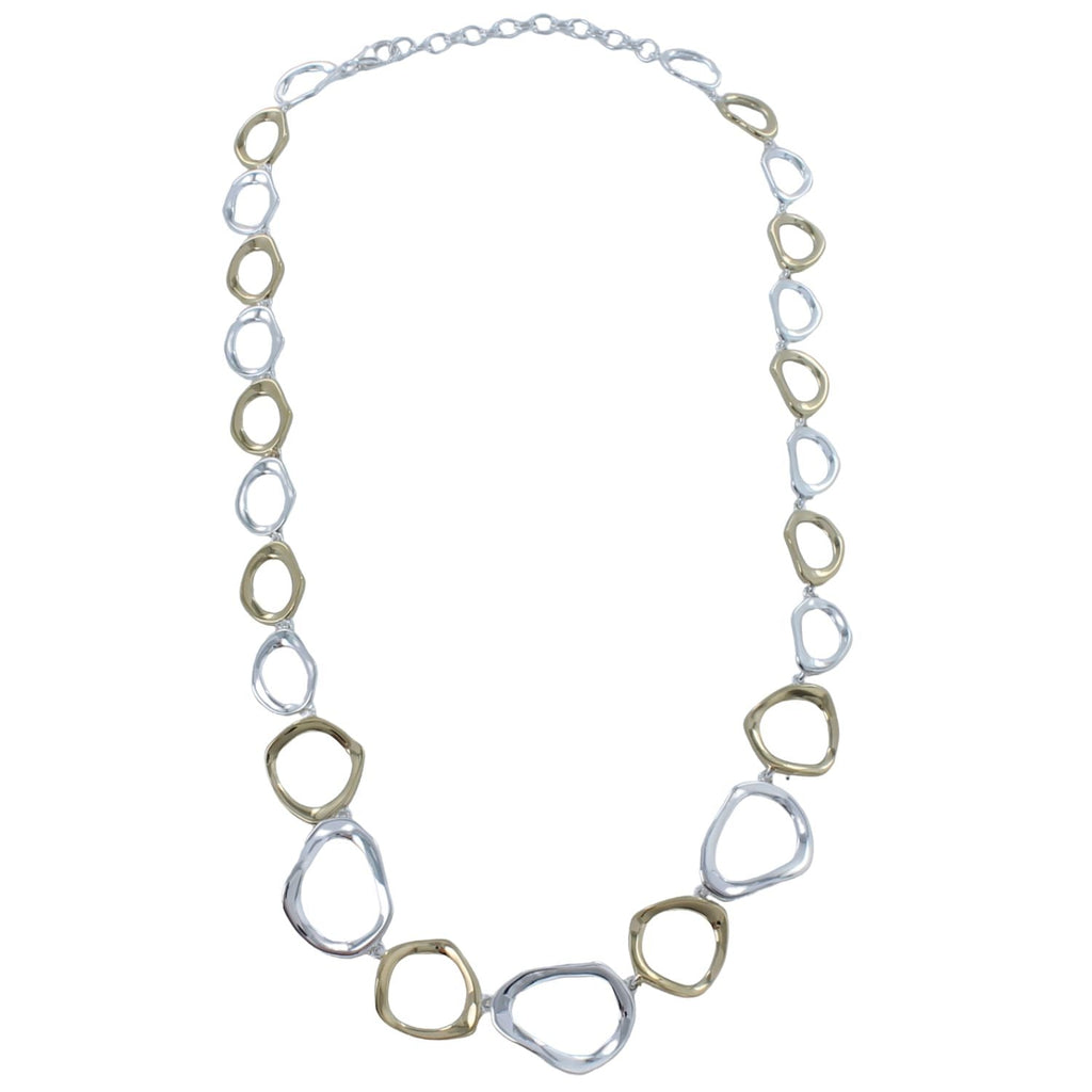 A sterling silver necklace comprised of consecutive ringlets, interspersed with 18ct gold plated rings with undulated edges.