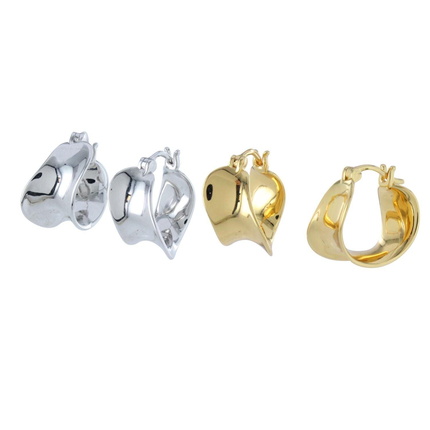 Two pairs of hoop earrings, one silver and one gold with lever back fastening.