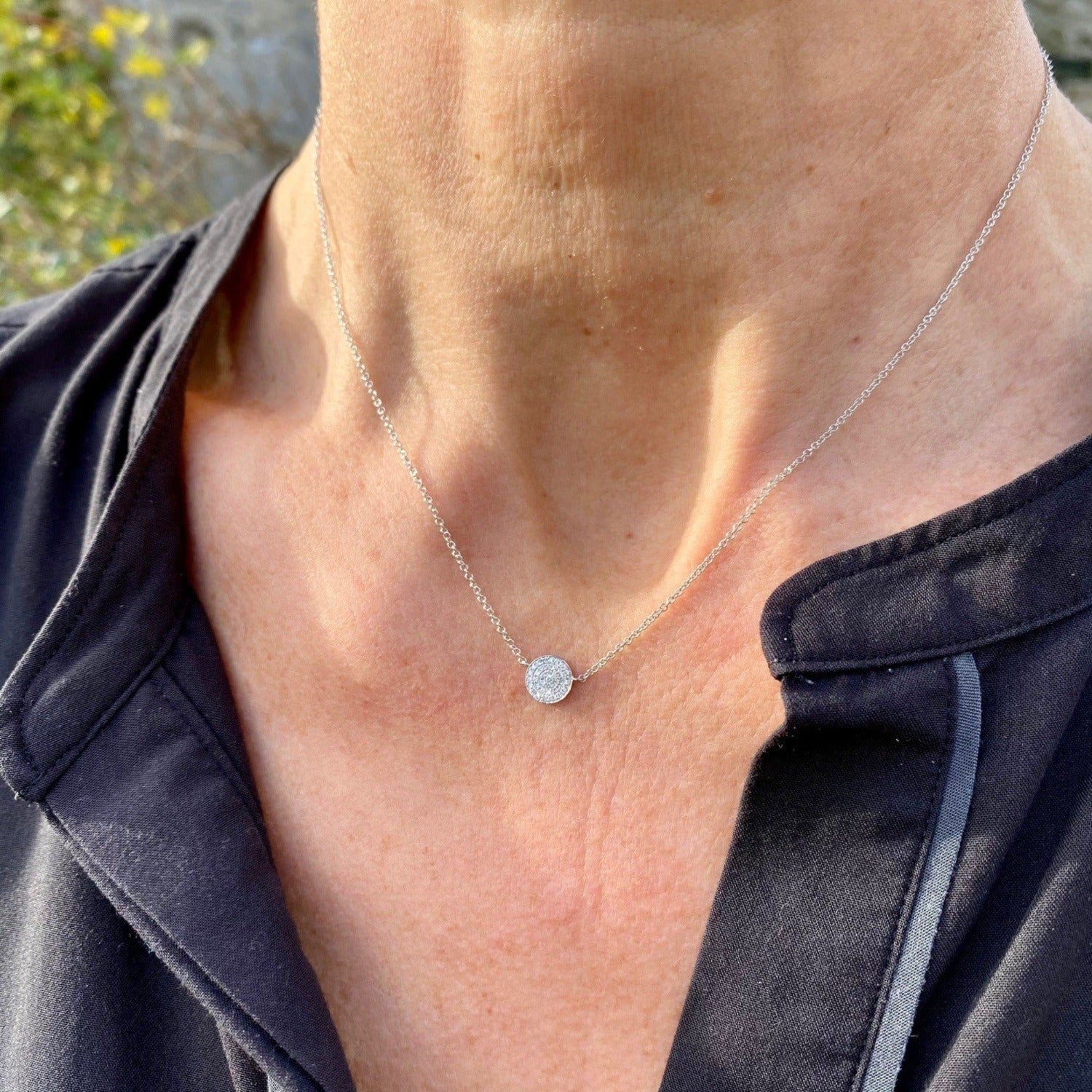 14ct Solid White Gold Diamond Disc Necklace - Reeves & Reeves