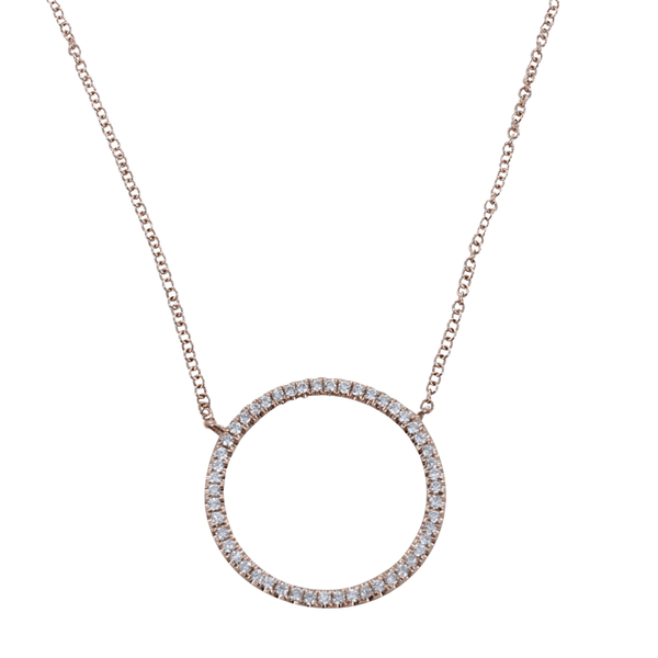 14K Large Solid Gold and Diamond Open Circle Necklace - Reeves & Reeves