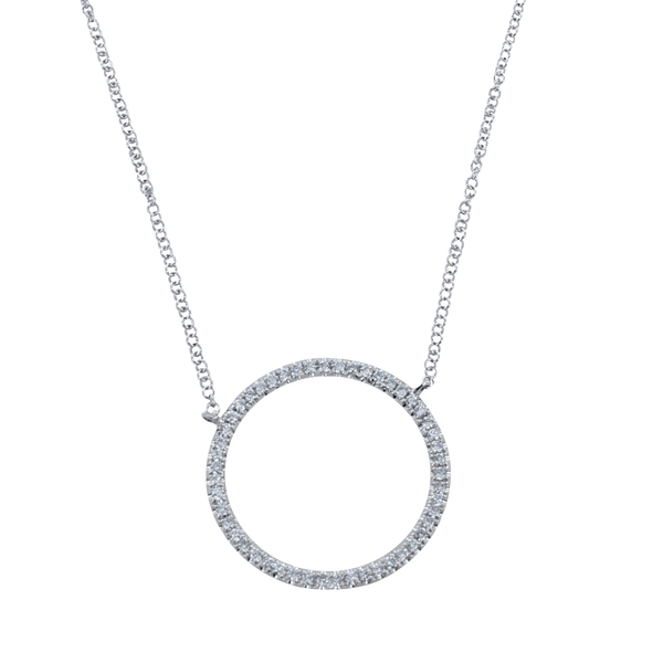 14K Large Solid Gold and Diamond Open Circle Necklace - Reeves & Reeves
