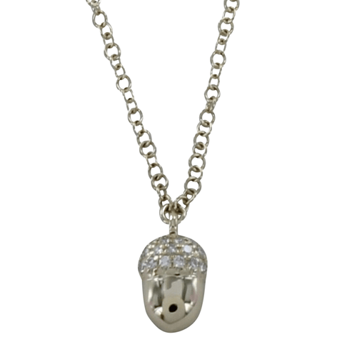 14K Solid Gold and Diamond Acorn Necklace - Reeves & Reeves