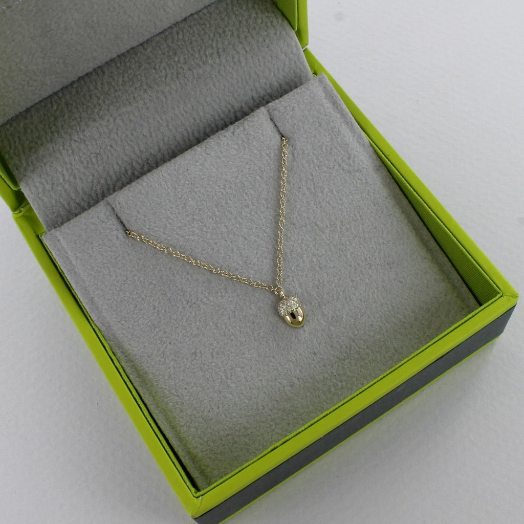 14K Solid Gold and Diamond Acorn Necklace - Reeves & Reeves