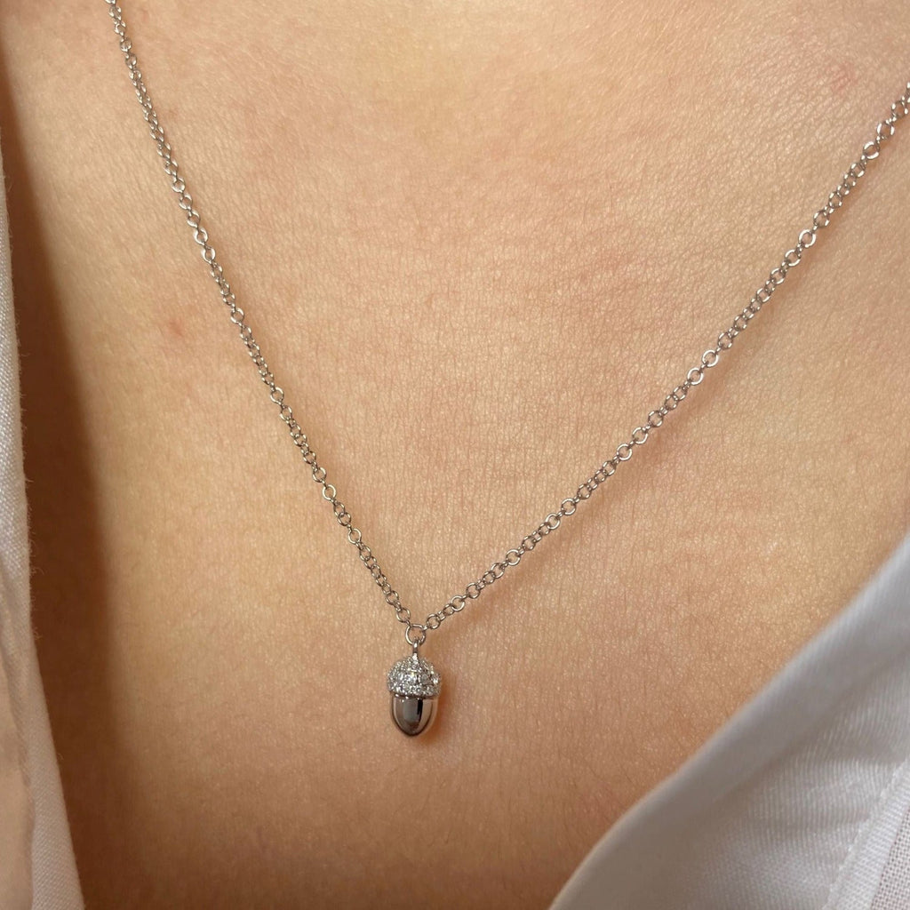 14K Solid Gold and Diamond Acorn Necklace - Reeves & Reeves