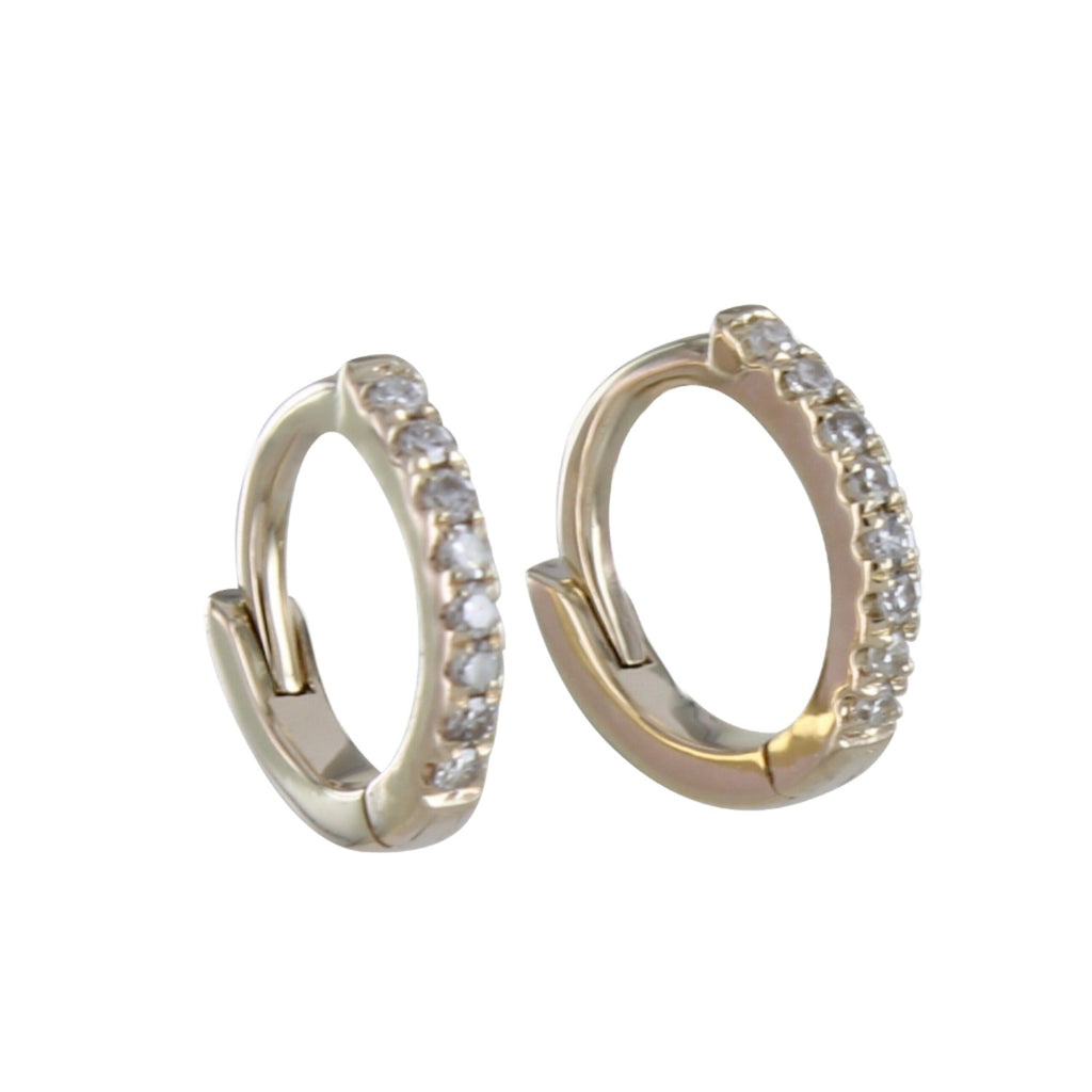 14K Solid Gold and Diamond Huggie Sleeper Earrings - Reeves & Reeves